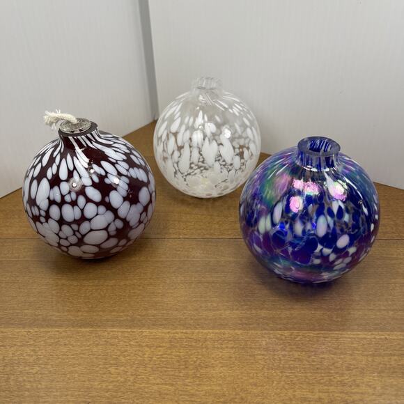 Pottery Barn Oil Diffuser Glass Ball Confetti Design Hand Blown Orb Set Of 3 - Picture 1 of 13